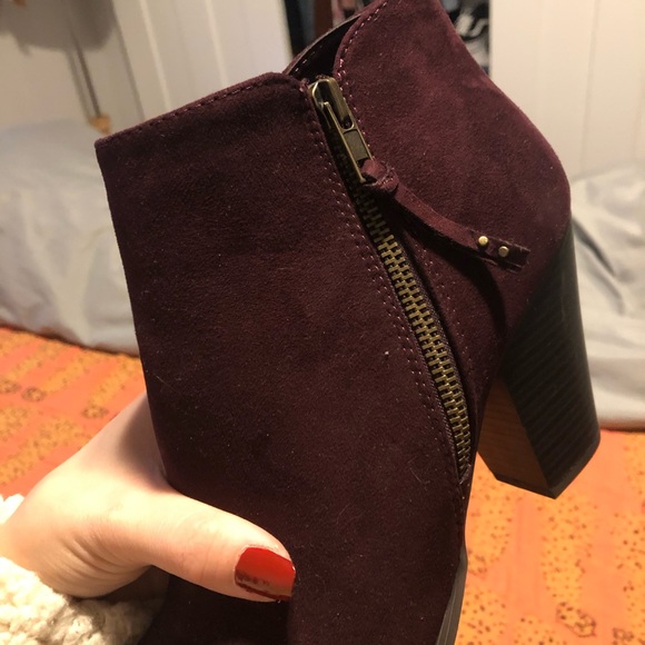 Maroon/ Eggplant Suede Booties - Picture 4 of 6
